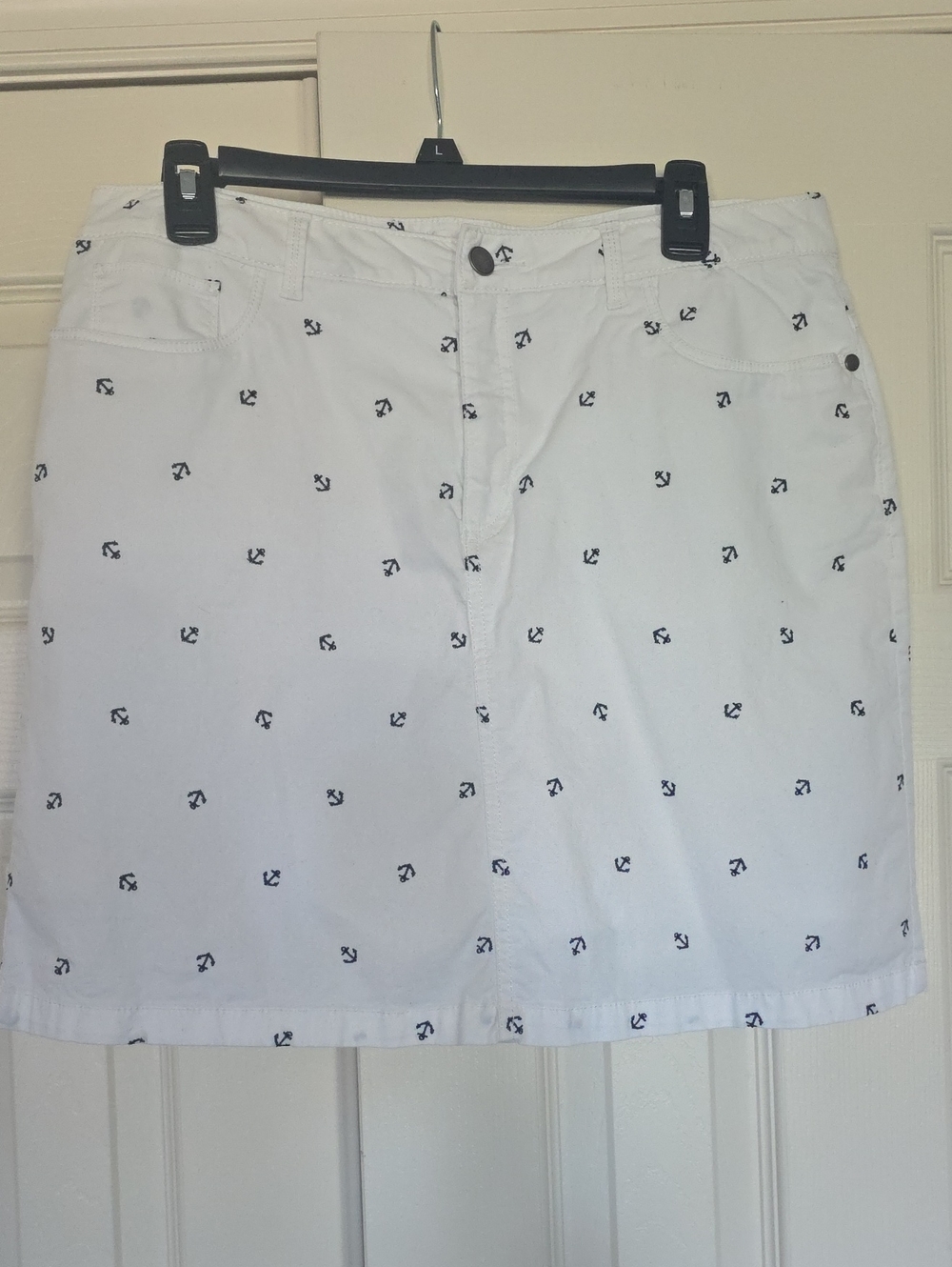 croft & barrow White Mini Skort with Navy Anchor Print